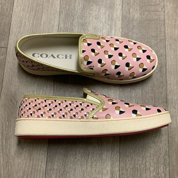 Coach Pink and Gold Slip-On Shoes - Picture 1 of 8